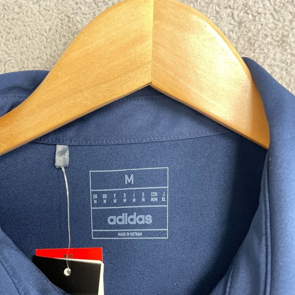 Adidas Men's M Golf Polo Shirt Navy Blue Striped Polyester Short Sleeve n1038 - Picture 6 of 9